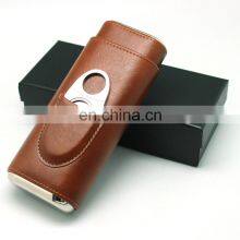 Customized Luxury Display Humidor Portable Holder Genuine Leather Case With Lighter Cutter Black Leather Travel Cigar Case thumbnail-5
