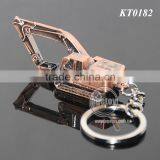 3D Mini Excavator Shaped Promotional Rose Copper Alloy Metal Excavator Keyring