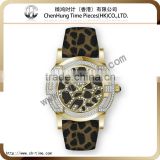 Quartz couple vintage leopard genuine leather band rubber wrist watch stainless steel case