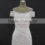 Off-shoulder Straight Neckline Horse Tail at Hem Make Ruffle Effect Sheath Wedding Dress thumbnail-2