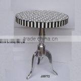 Bone Mosaic Round Table Top With Aluminium Base in Mirror Polish thumbnail-1