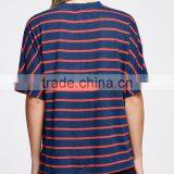 Wholesale Ladies Tops Navy and Red Stripe Short Sleeve Round Neck t Shirt Summer thumbnail-2