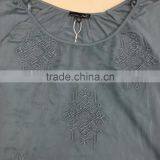 Women Long Sleeve Embroidery Slub Cotton T-shirt thumbnail-3