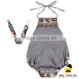 Summer Kids Gray Cotton Halter Blank Bodysuit Infant Newborn Baby Girl Vintage Romper Matching Pacifier Clips Gift Set thumbnail-1