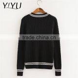 OEM Service Women White Stripes V-neck School Uniform Cable Knit Sweater thumbnail-4