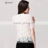Latest Summer Loose Casual White Fashion Crochet Lace Blouse for Middle Aged Women thumbnail-3