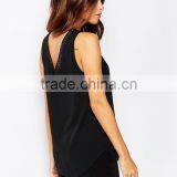 2016 Guangzhou Shandao Supplier OEM New Fashion Design Summer Sexy Sleeveless Deep V Neck Black Chiffon Girls Party Wear Tops thumbnail-3