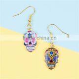 New Fashion Cheap Gold Plated Multicolor Halloween Sugar Skull Earrings thumbnail-3