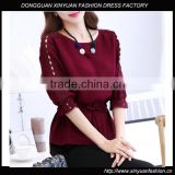 Custom New Latest Fancy Tops Girls Long Sleeve Wine Red Lace Blouses,Wholesale Casual Chiffon Falbala Slim Blouses And Tops