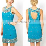 Frock and frill embellished shift dress with sequin neckline wholesale women clothing