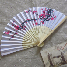 Chinese Feng Shui Painting Plum Blossom Silk Fan Chinese Classical Folding Fan Wedding Folding Fan Single Cloth Fan Japanese Fan Gift Wholesale thumbnail-3