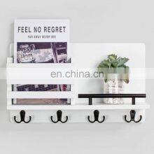 Rustic Wall Mounted Mail Holder Wooden Mail Sorter Organizer With 4 Double Key Hooks and A Floating Shelf