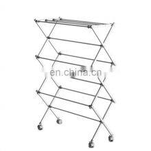 Free Standing Folding Clothes Drying Rack With Wheels Home Hotel Metal Rectangular 3 Tiers Clothes Drying Rack