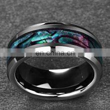 8MM Inlaid Abalone Shell Beveled Steel Stainless Steel Ring Wedding Jewelry thumbnail-2
