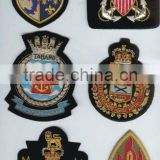 new bullion wire hand embroidered crown badge on black blazer fabric Patches