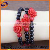 2015 Cinnabar beads Red paint carved roses bracelet for girls