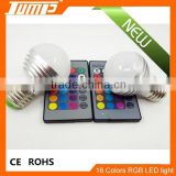 Factory directly sale IR remote control E27 16 colors RGB LED bulb light 3W