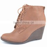 Hot selling genuine leather wedge heel ankle boots lace up ankle boots for women