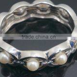 First-rate Artificial Pearl Chain Hinged Closure Silver Highly Polished Bangles thumbnail-1