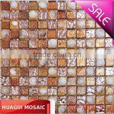 Polished gold foil shell and crystal glass mosaic tile for kitchen backsplash decoration