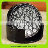 Solid Coffee Circular Cup Mat With Custom Logo, Faux Leather Coasters With Holder 16031 thumbnail-6