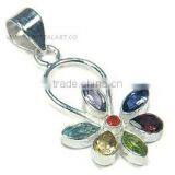 CHAKRA FACETED GEMSTONE SILVER 925 PENDANT thumbnail-1