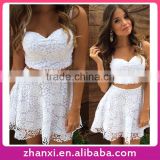 Sweet Girl 2PC Lace Embroidery White Ladies Vest Short Skirt Suits Designs