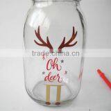 Deer Printed Festival Use Ecofriendly Glass Mason Jar With Pipe thumbnail-3