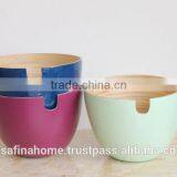 Round Colored Lacquer Bamboo Salad Bowl With Lips thumbnail-2