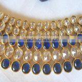Polki Crystal Sapphire Blue Necklace Jhumka EARRING Bridal Set thumbnail-3