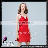 CXDDQ02 Sexy Red Skirt Women's Pure Silk V-neck Pajamas thumbnail-4