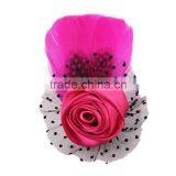 Peacock Feather Fabric Flower Brooch,Girls Rose Hair Clip,Wholesale Flower Feather Pin thumbnail-3