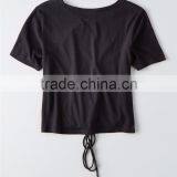 MGOO Custom Plain Women's T Shirt Fashion 65% Polyester 35% Cotton Lace-up Front Corset T Shirts thumbnail-6