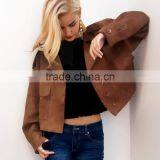 Basic Suede Fabric Jacket Coat 2017 Vintage Pocket Motorcycle Jacket Short Autumn Winter Jacket thumbnail-1