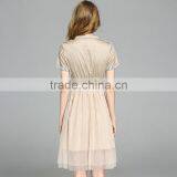 2017 Summer for Women Summer Lapel Stitching Grenadine Elegant Short Sleeve Slim Dress With Belt thumbnail-3