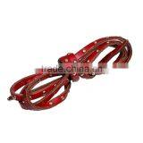 Red Silver Round Rivets Decorated Flat PU Leather Cord thumbnail-1