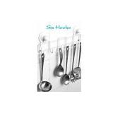 Plastic Coating Six Hooks with Suction Cup