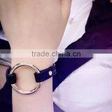 Charm Alloy Locket Bracelet Silvery Circle Loop Leather Bracelet Bangle thumbnail-3