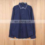 Customized Men's Dark Blue Solid Cotton Shirt Dress Causal Fitted Mens Shirt thumbnail-1