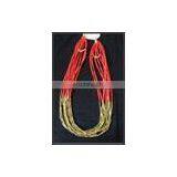 Red Seedbed and Brass Beads Multi Layer Necklace thumbnail-1