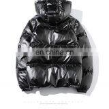 Mens Winter Long Sleeve Hoodie Zip up Shiny Puffer Jacket thumbnail-4