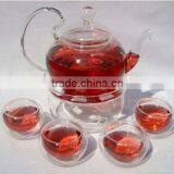 600ml Glass Teapot + 4 Glass Cup + Warmer
