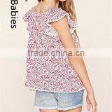 Wholesale Boutique Clothing China Kids Floral Print Crochet Trim Tops thumbnail-3