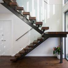 Prefab Modern House Wood Floating Wooden Staircase Frameless Railing Wood Straight Stairs