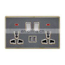 Universal 6-Pin Wall Double Switch Socket With 2USB+Led Light 146mm*86mm Acrylic Panel Sockets And Switches Electrical 16A thumbnail-1