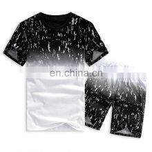 1 Set Plus Size Sports Sets Fashion Men's Short Sleeve Summer Suit Tee Tops and Pants for Men/