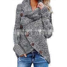 Custom OEM Winter Ladies, Heather Gray Buttoned Wrap Turtleneck Women Sweater/ thumbnail-1