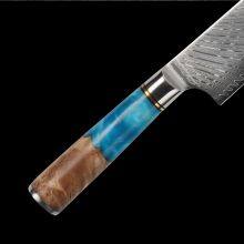 8 Inch Chef Knife With Blue Resin Wood Handle Japanese VG10 Damascus Steel Cutting Fishing Meat Kitchen Knives thumbnail-3