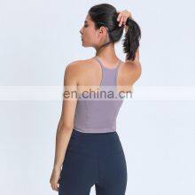 Women's High Neck Strappy Yoga Sports Bras With Removable Pads Fitness Crop Tank Tops For Ladies thumbnail-2