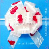 High quality printed red heart wedding decoration pull ribbon bows made by white pp solid polyplain